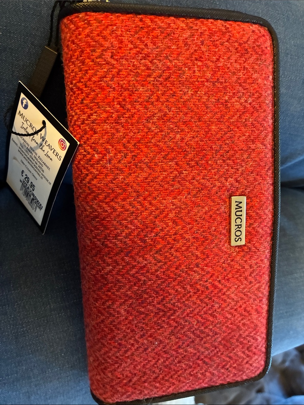 Irish Mucros Red Wool Zip wallet- Handwoven NWT with strap